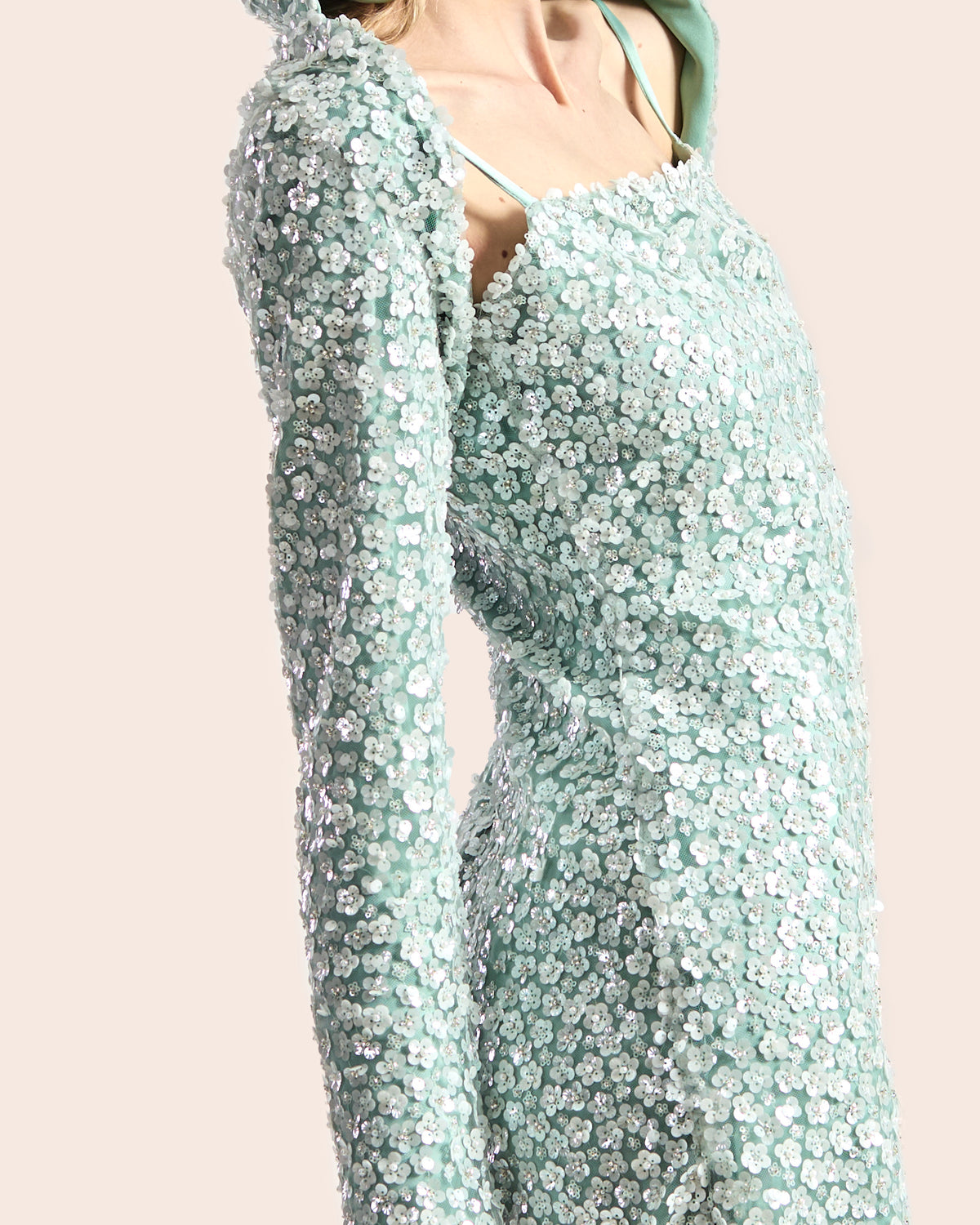 Minted Enchantment Sequin Hoodie Dress