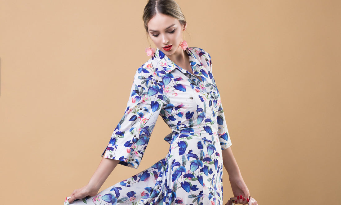 Hippie style floral dress in the 70's