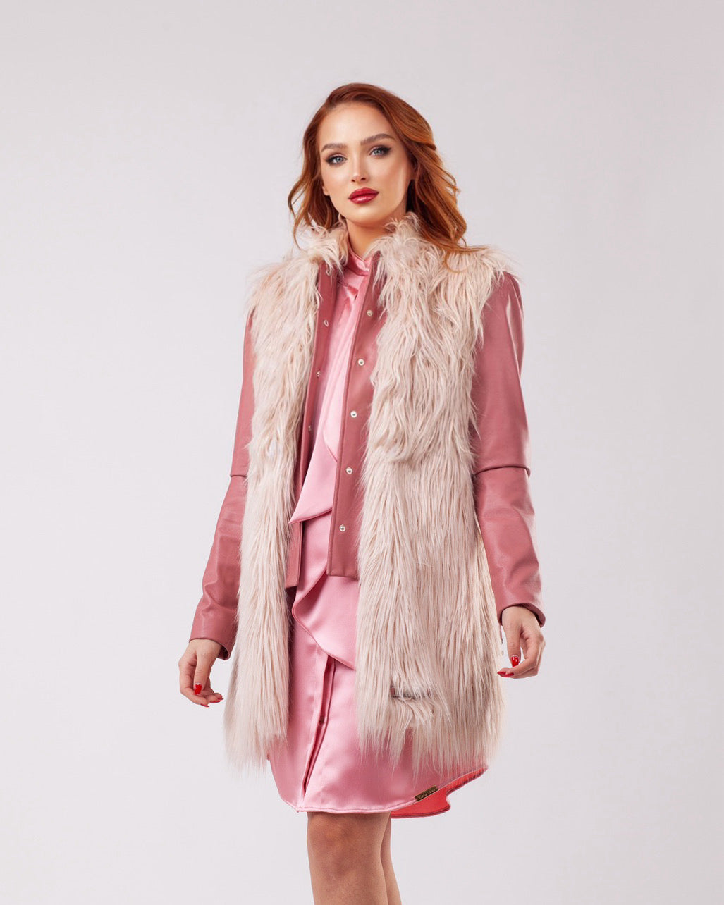 Blush Elegance Coat With Faux Fur Vest
