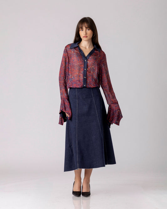 Structured Denim Midi Skirt