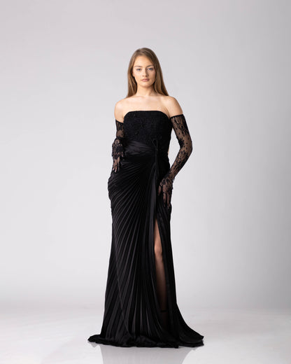 Black Draped Lace Gown