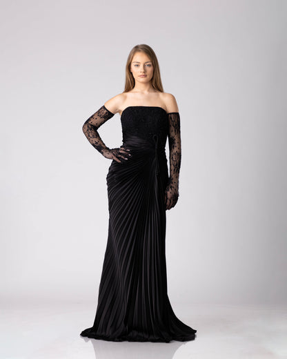 Black Draped Lace Gown