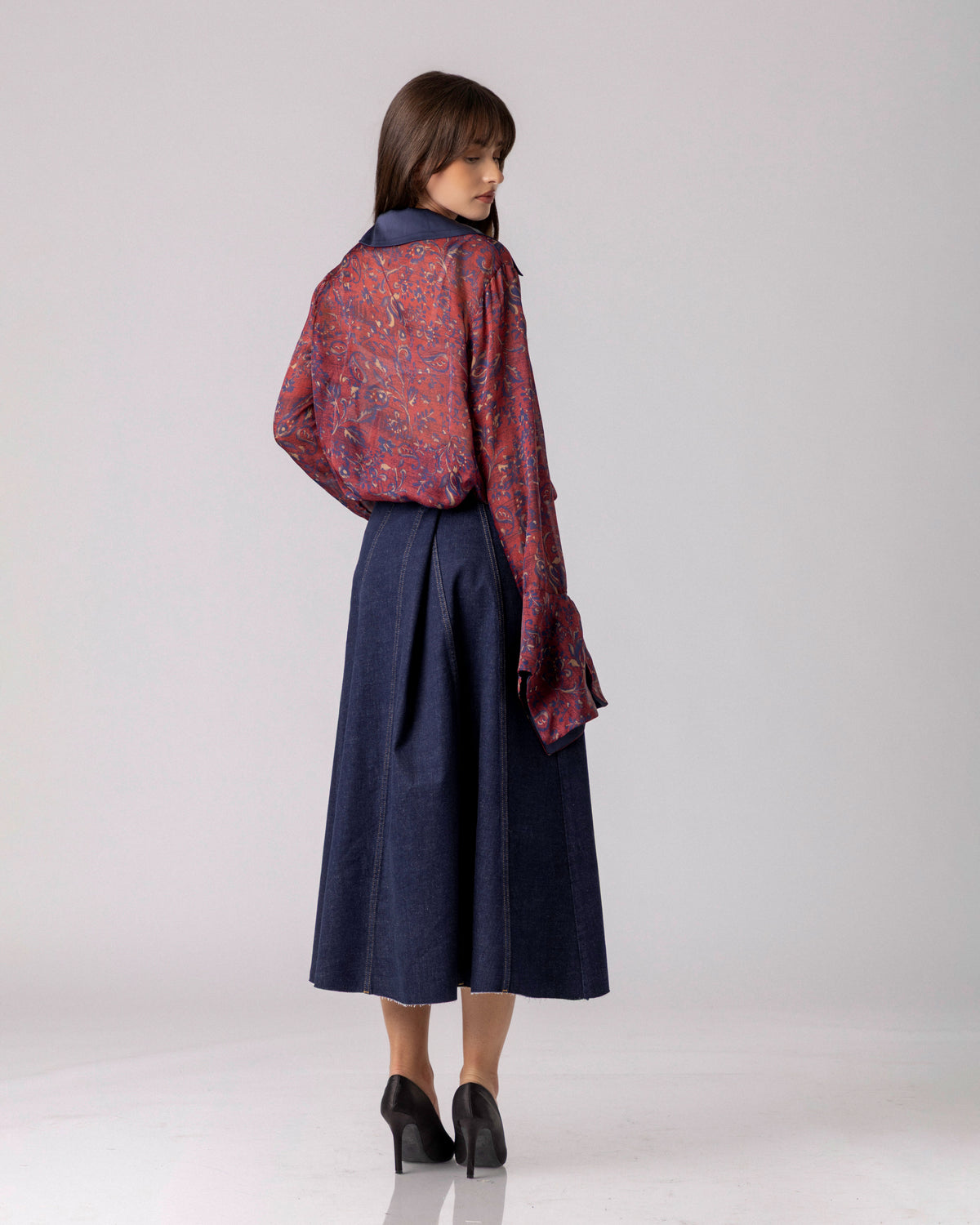 Structured Denim Midi Skirt