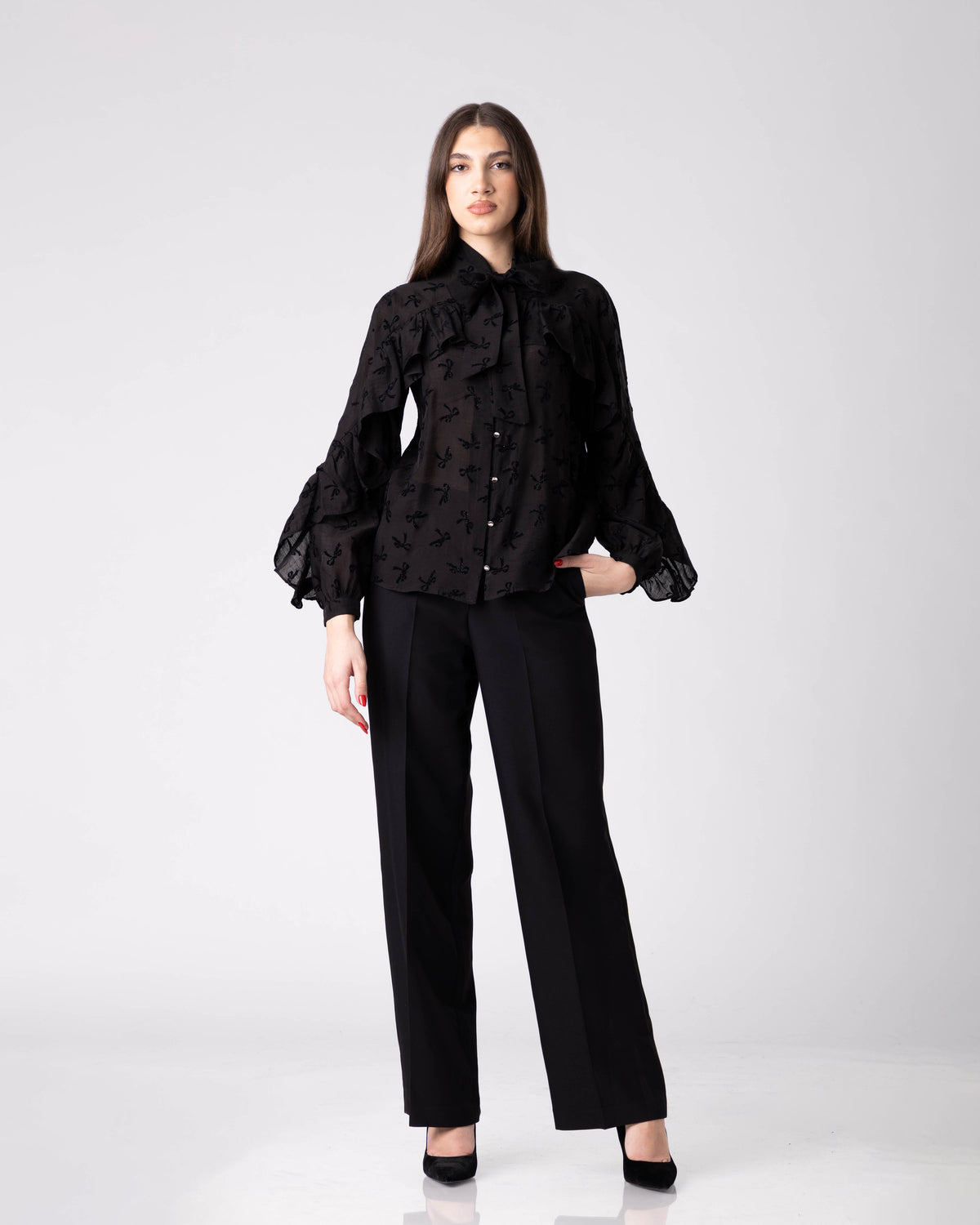 Noctyra Bow-Embroidered Chiffon Shirt