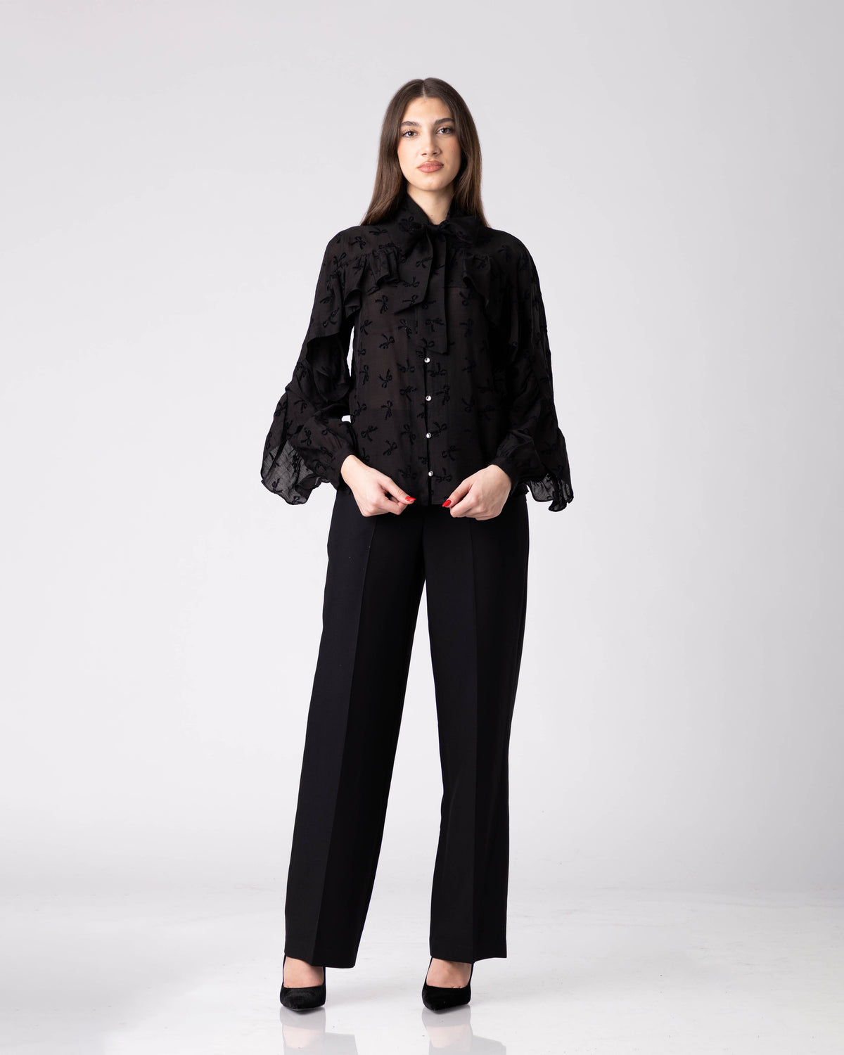 Noctyra Bow-Embroidered Chiffon Shirt