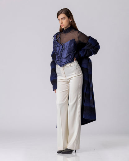 Midnight Blue Stripe Wool Coat