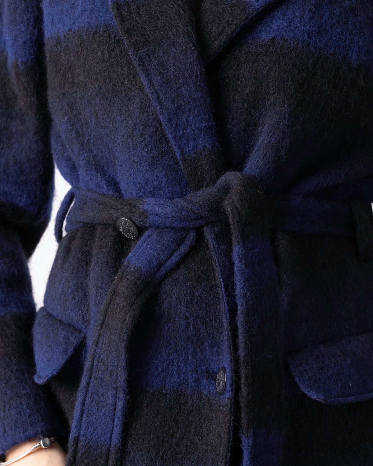 Midnight Blue Stripe Wool Coat