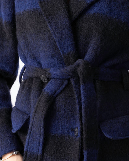 Midnight Blue Stripe Wool Coat
