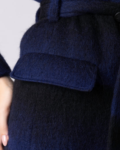Midnight Blue Stripe Wool Coat