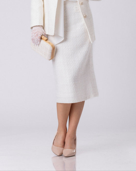The Crest Ivory Tweed Pencil Skirt