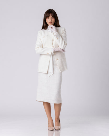The Crest Ivory Tweed Pencil Skirt