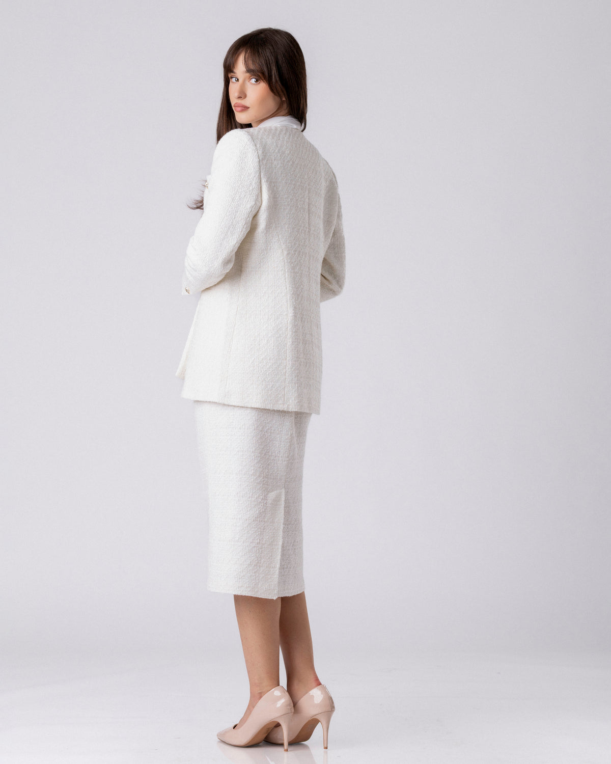 The Crest Ivory Tweed Pencil Skirt