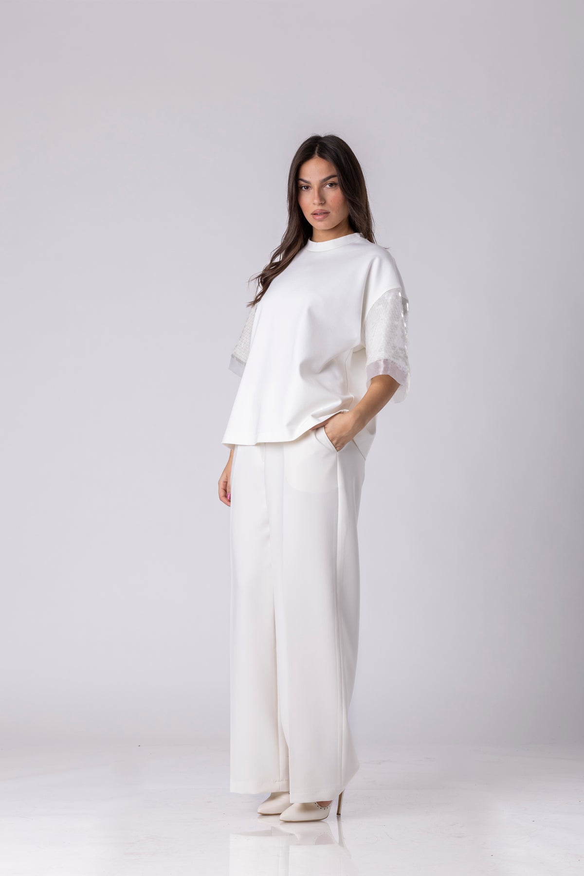 Lunea Sequin-Sleeve Blouse