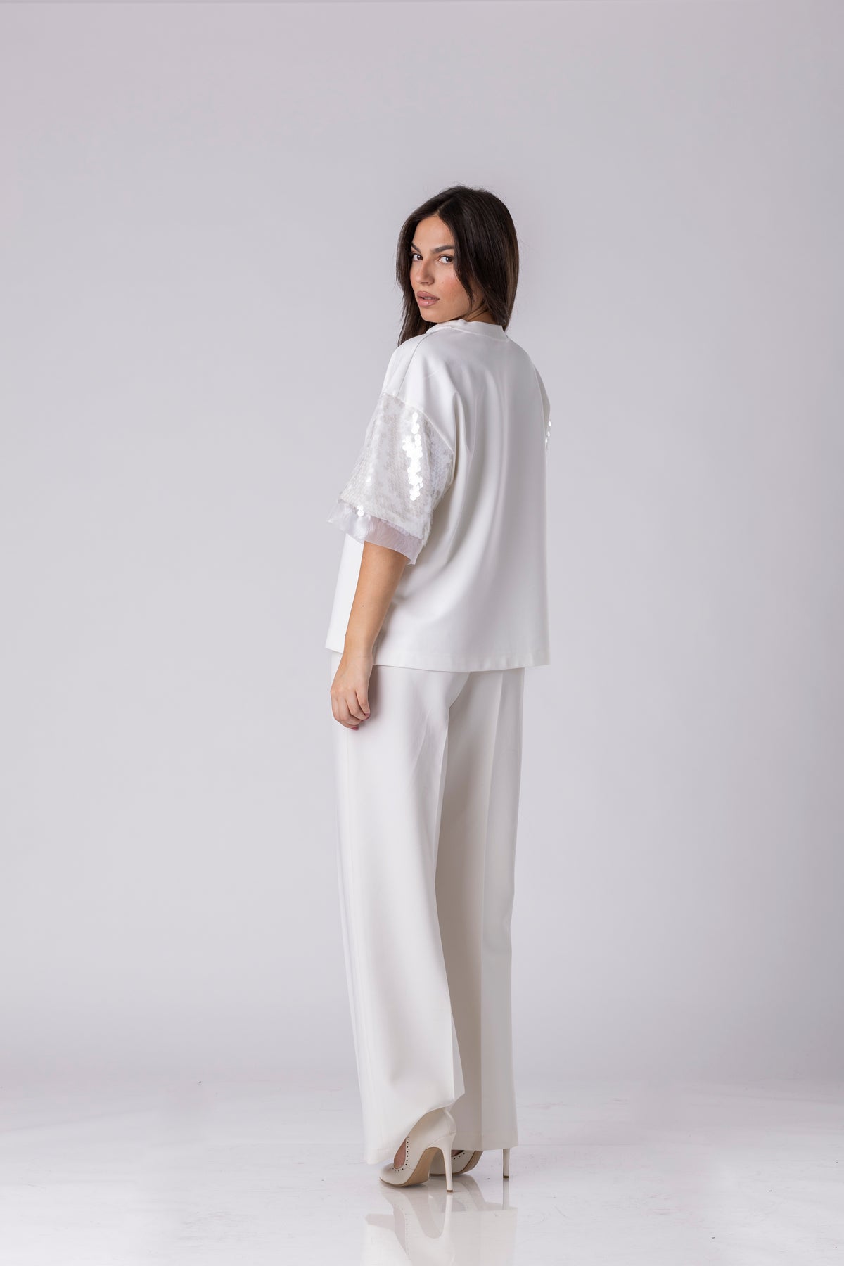 Lunea Sequin-Sleeve Blouse