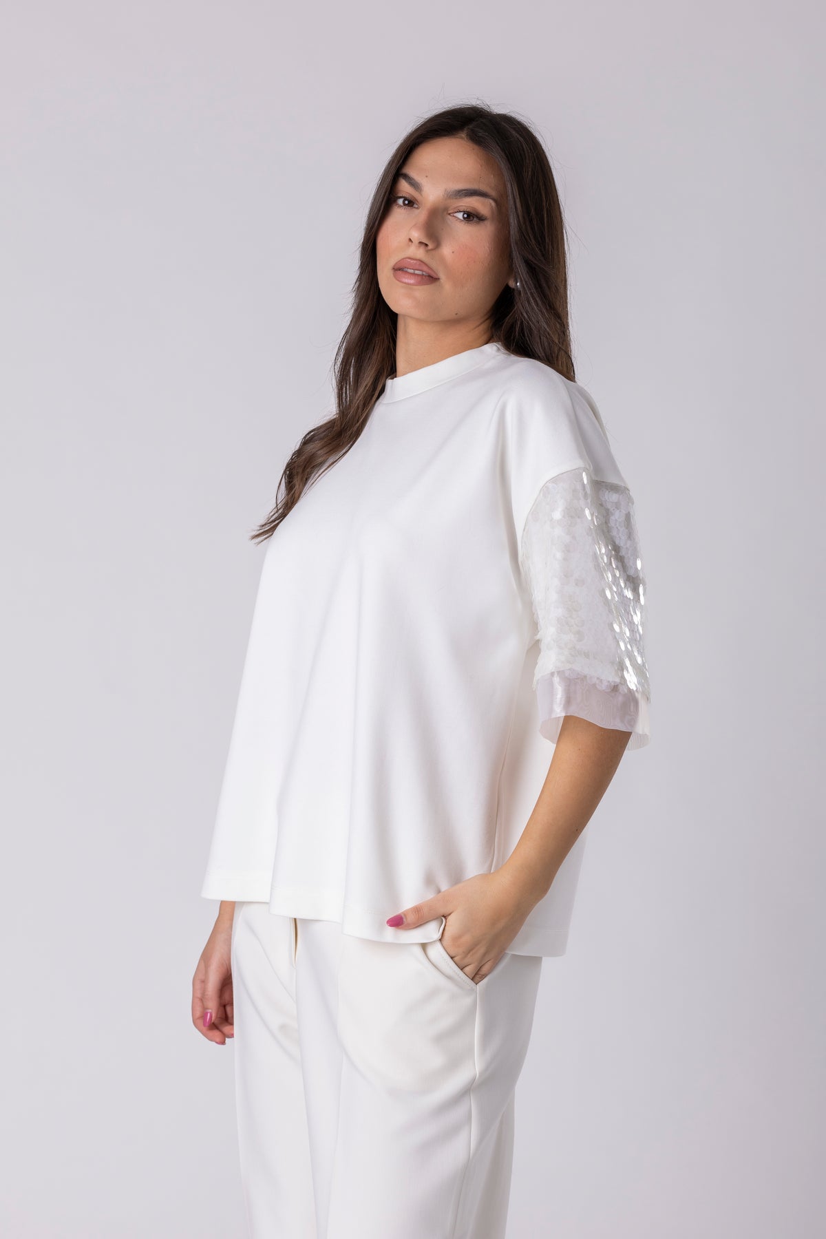 Lunea Sequin-Sleeve Blouse