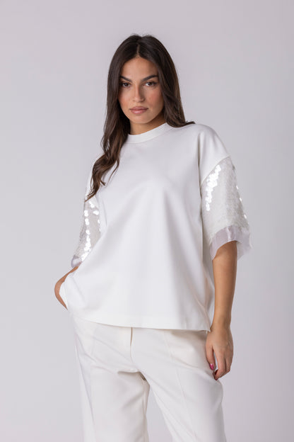 Lunea Sequin-Sleeve Blouse