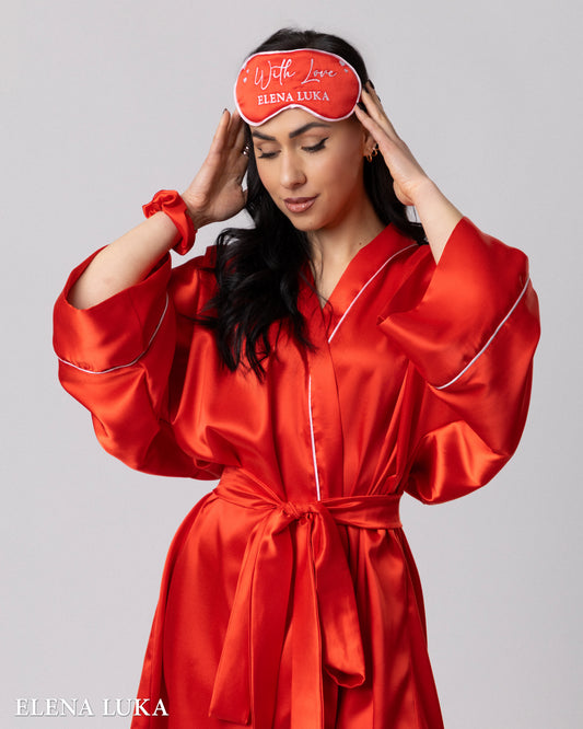 Robe Set with Eye Mask – With Love (Red)
