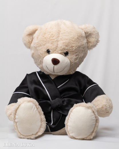 Satin Robe & Teddy Bear Set – With Love (Black)