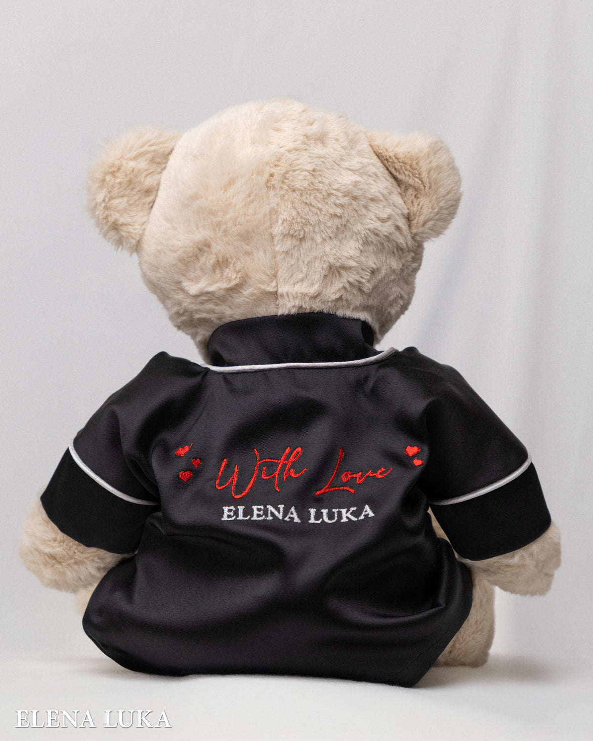 Satin Robe & Teddy Bear Set – With Love (Black)