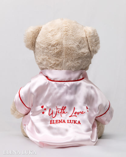 Satin Robe & Teddy Bear Set – With Love (Pink)