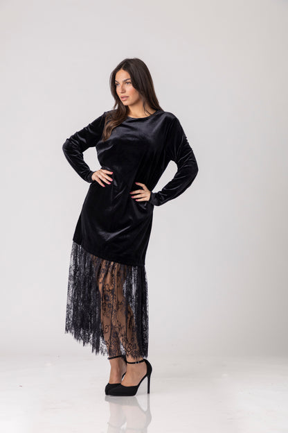 Viren Lace-Hem Velvet Dress