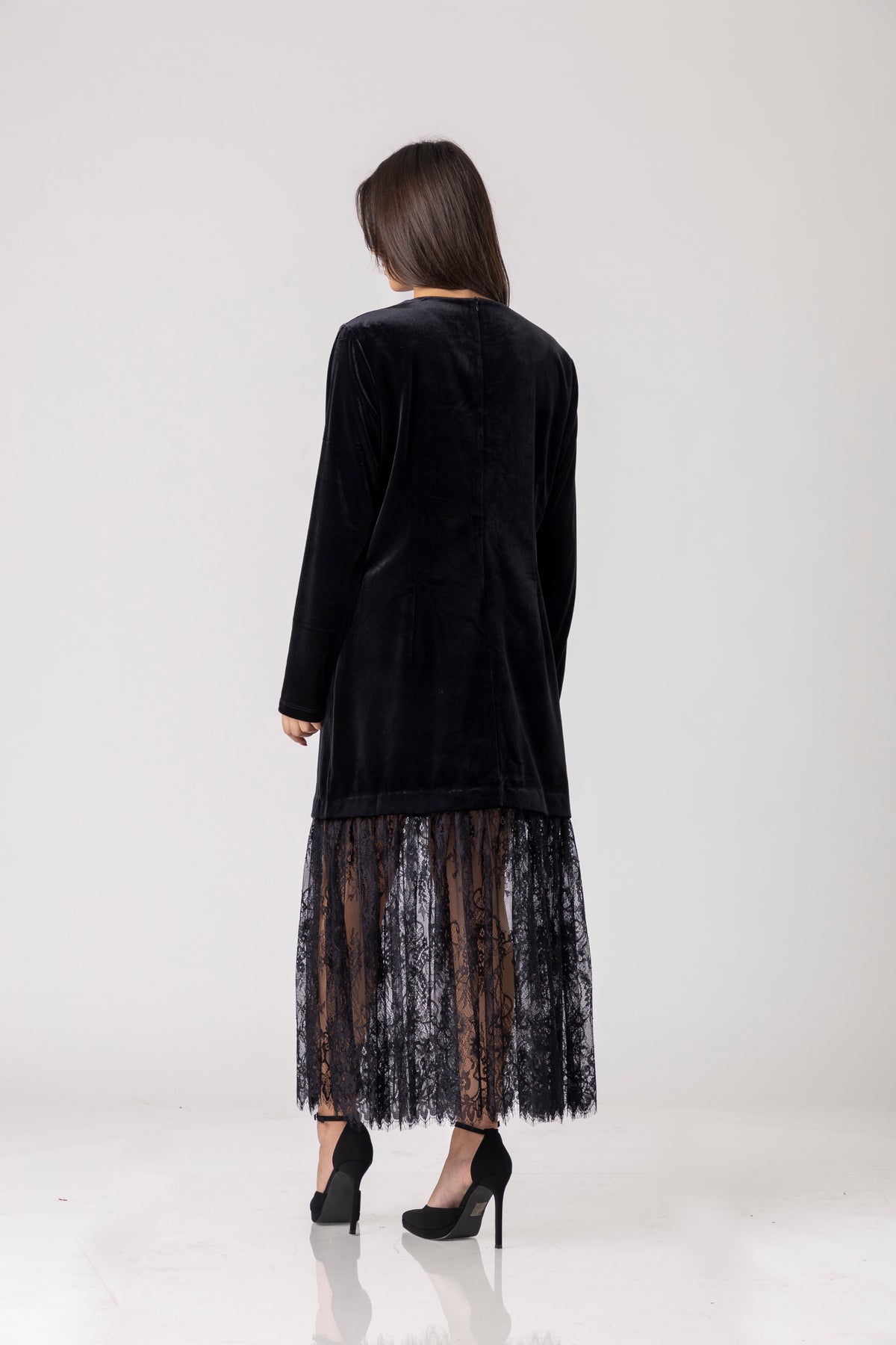 Viren Lace-Hem Velvet Dress