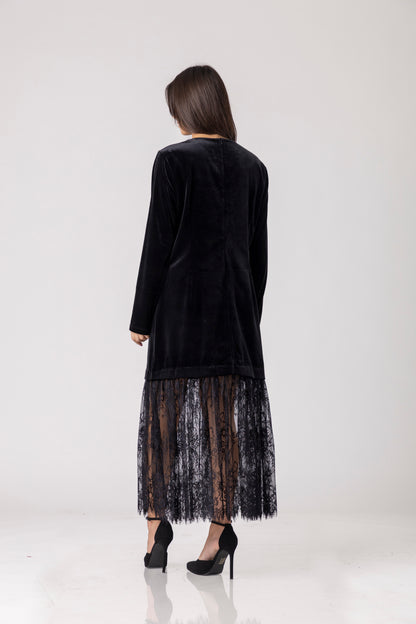 Viren Lace-Hem Velvet Dress