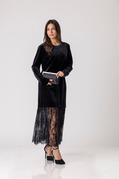 Viren Lace-Hem Velvet Dress