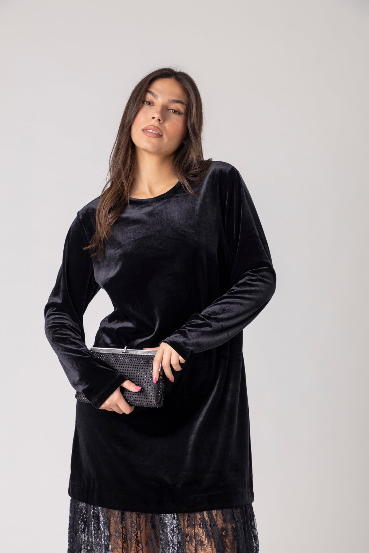 Viren Lace-Hem Velvet Dress