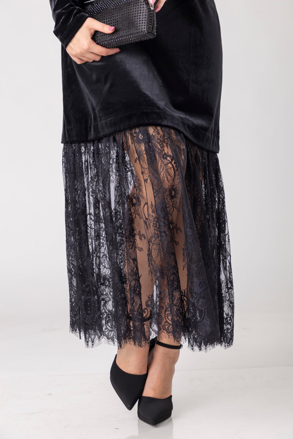 Viren Lace-Hem Velvet Dress
