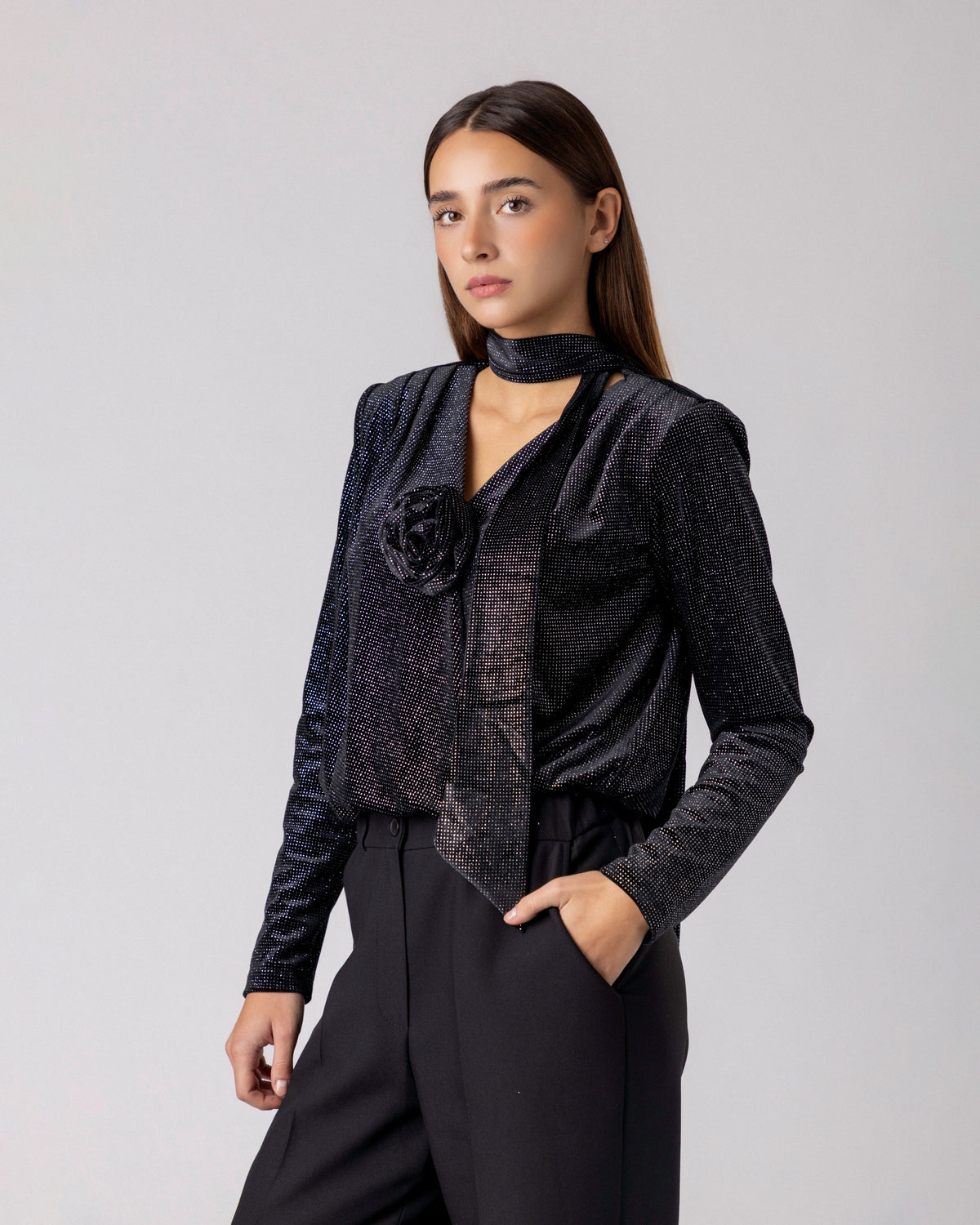 Midnight Tie Blouse