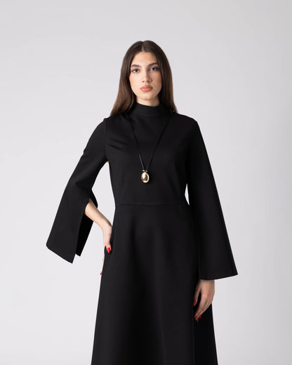 (PRE-ORDER) Elmyra Black Sculpted Midi Dress