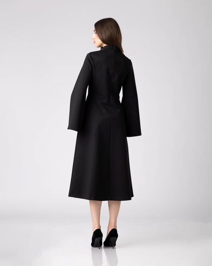 (PRE-ORDER) Elmyra Black Sculpted Midi Dress