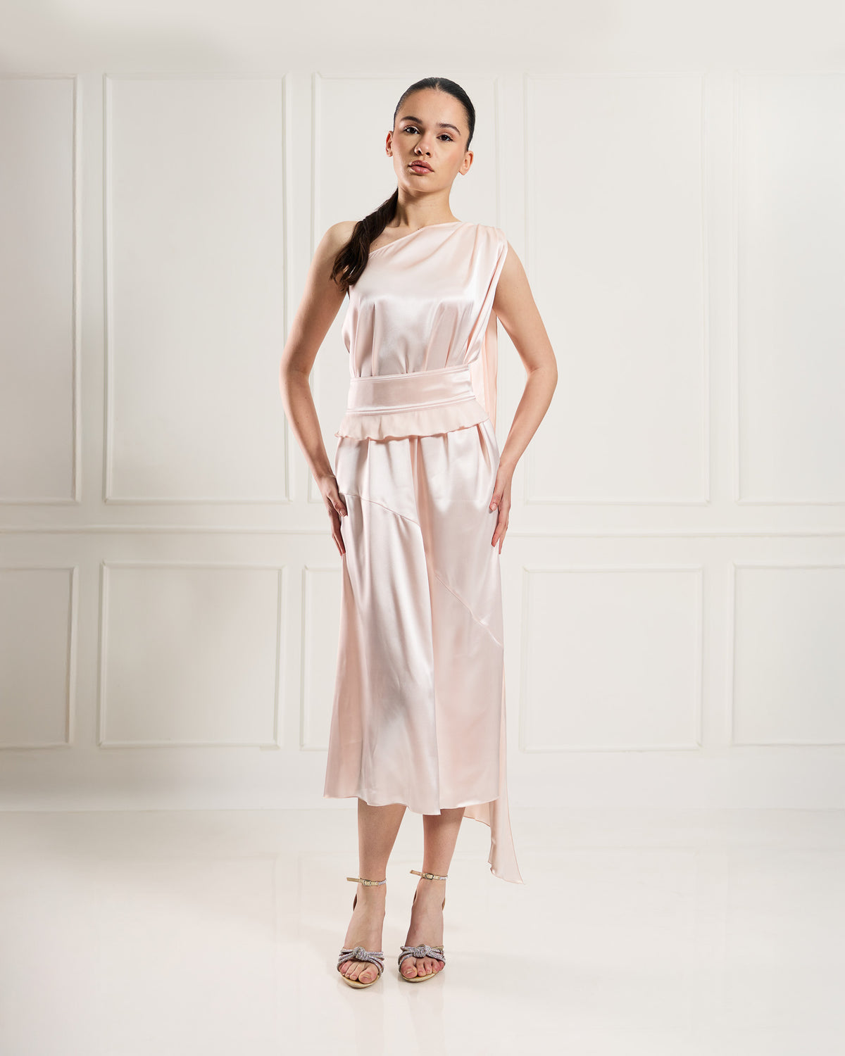 &quot;Allegra&quot; – Asymmetrical Satin Midi Dress