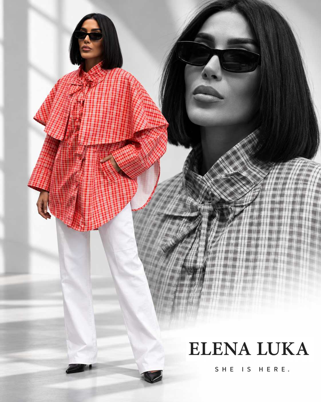 RUBY CAPE Check Poncho