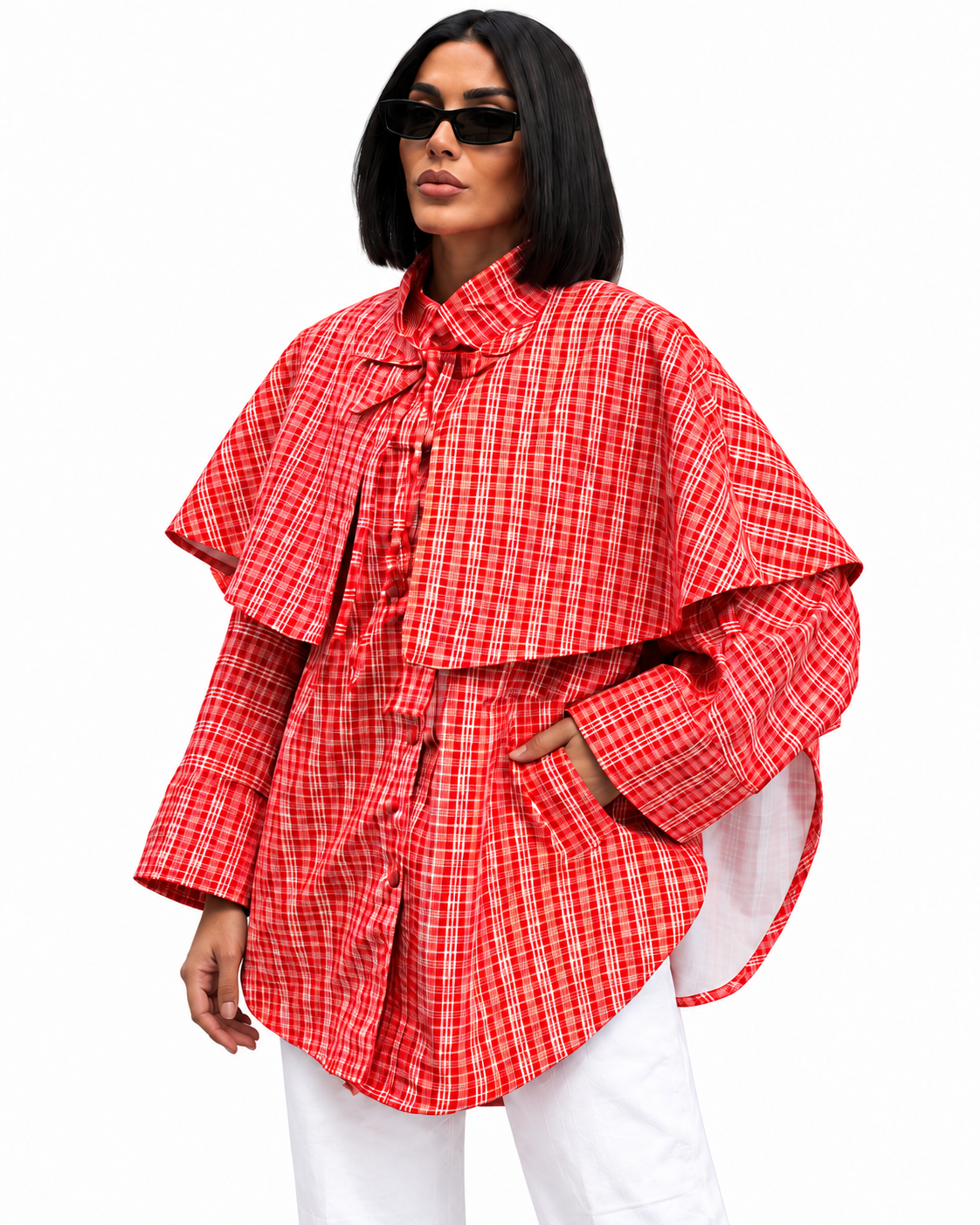 RUBY CAPE Check Poncho