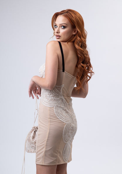 Beige dress with lace