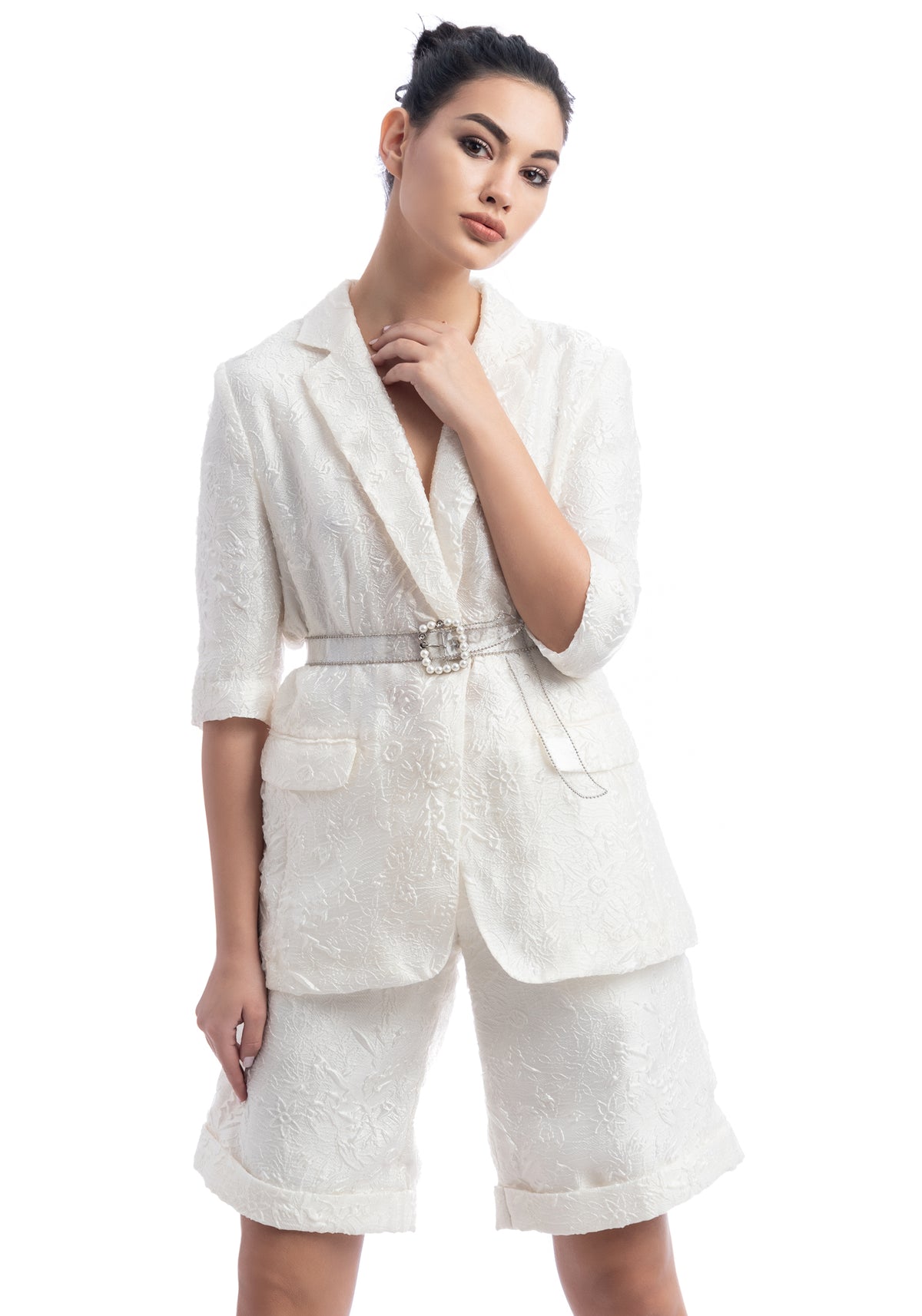 White Brocade Suit