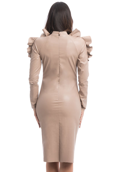 Faux-Leather Long Sleeve Party Dress