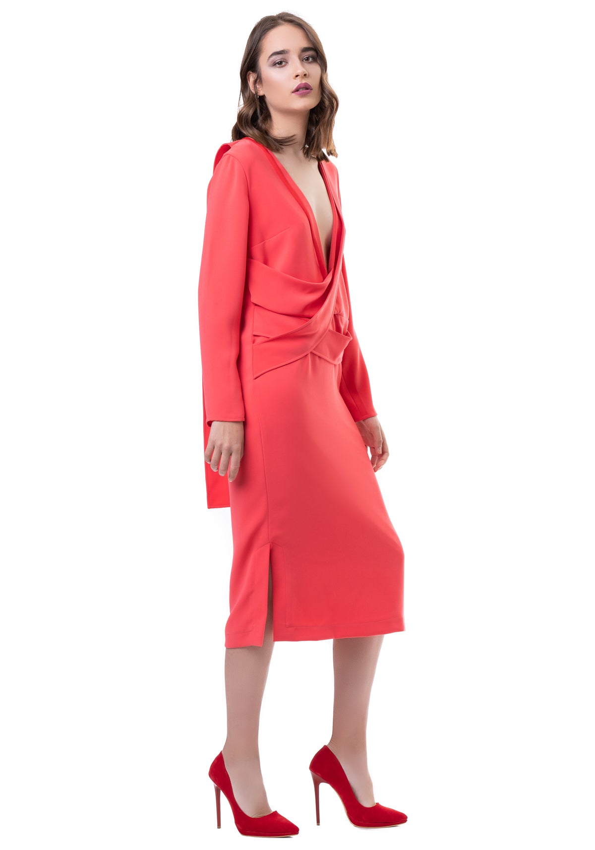 Coral Red Midi Dress