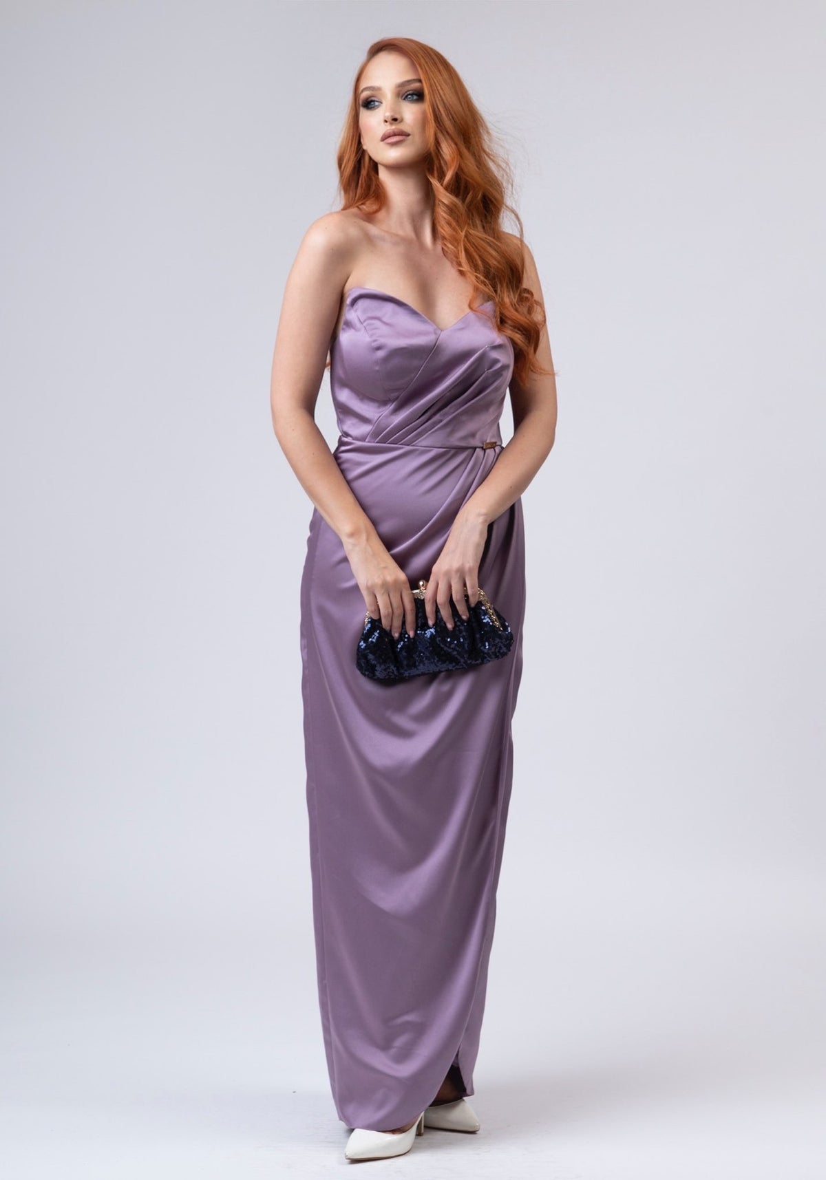 Long corseted violet dress