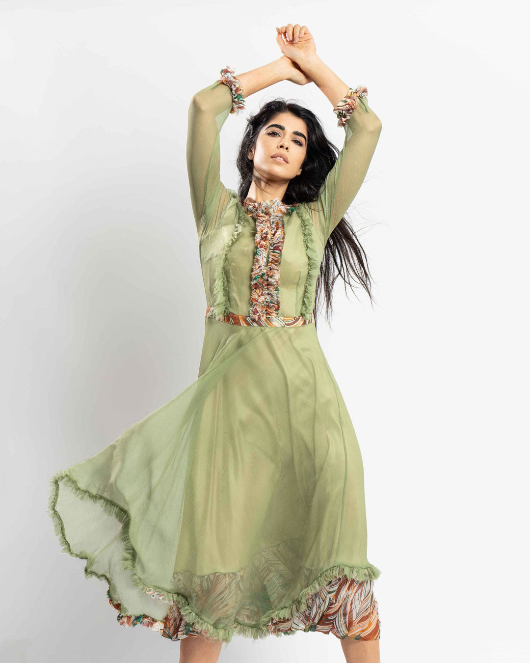 Silk Ruffle Midi Dress