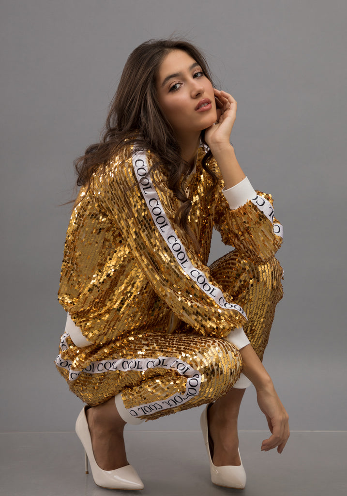 Gold 2025 sequin tracksuit