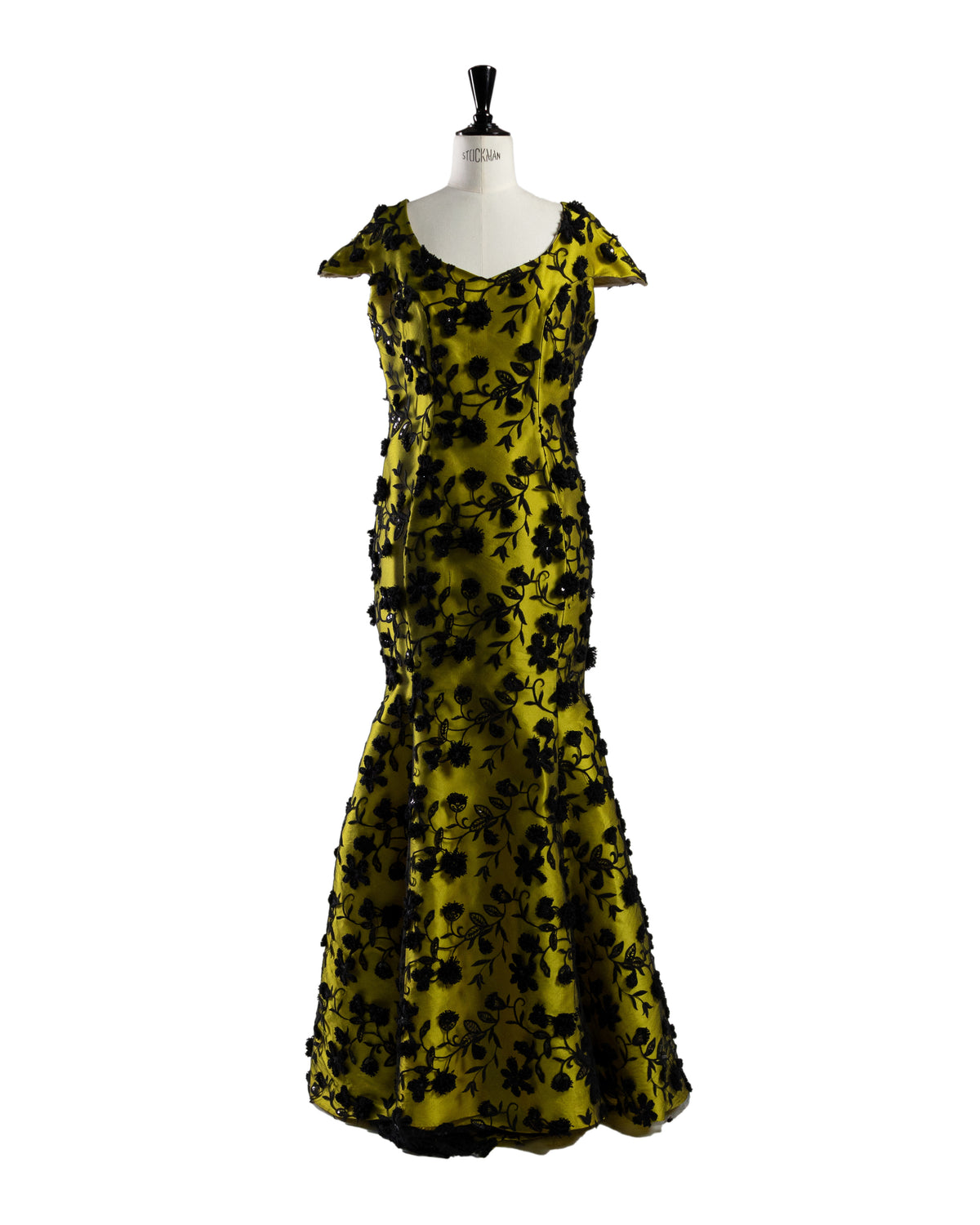 Yellow dress with black lase roses