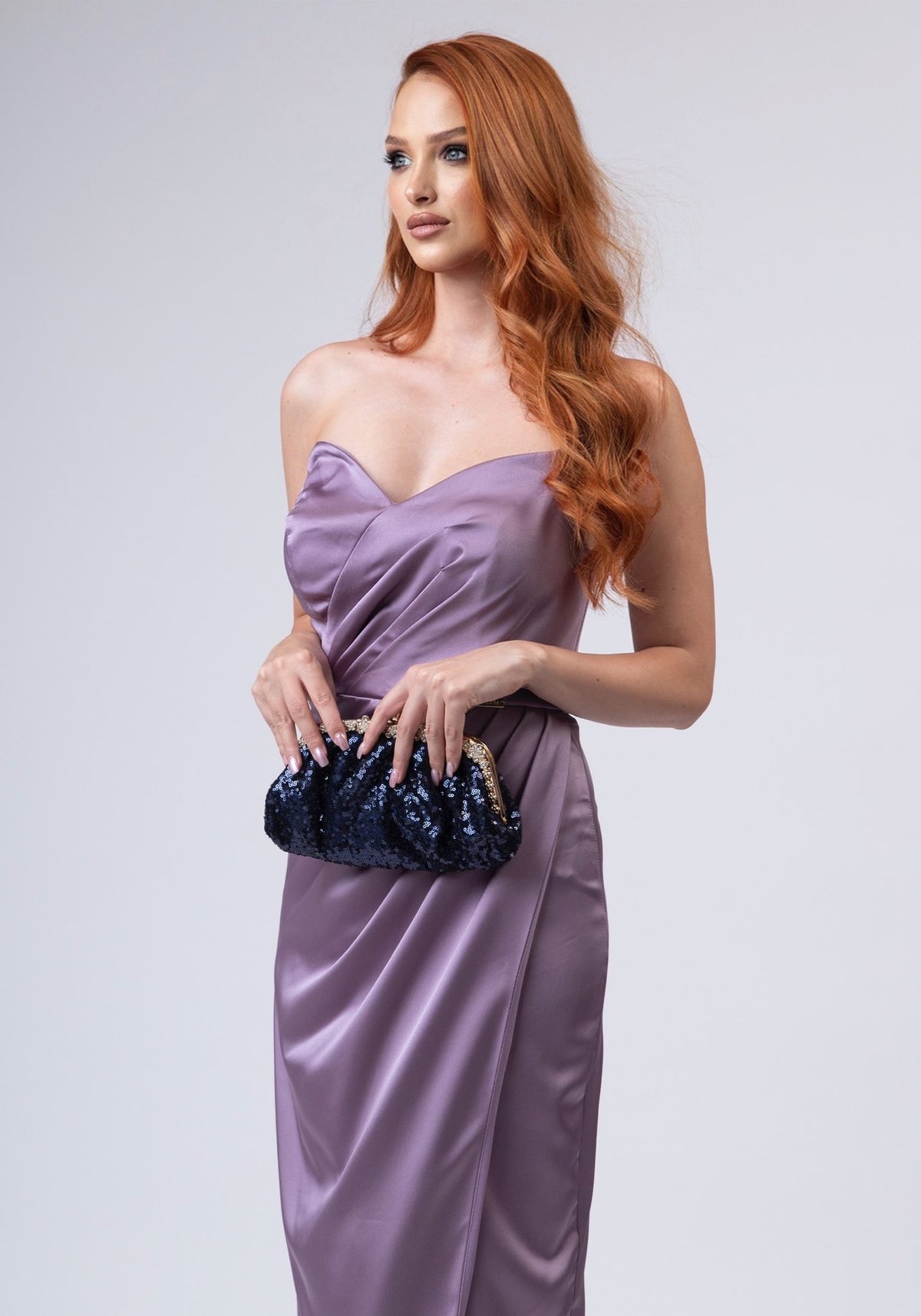 Long corseted violet dress