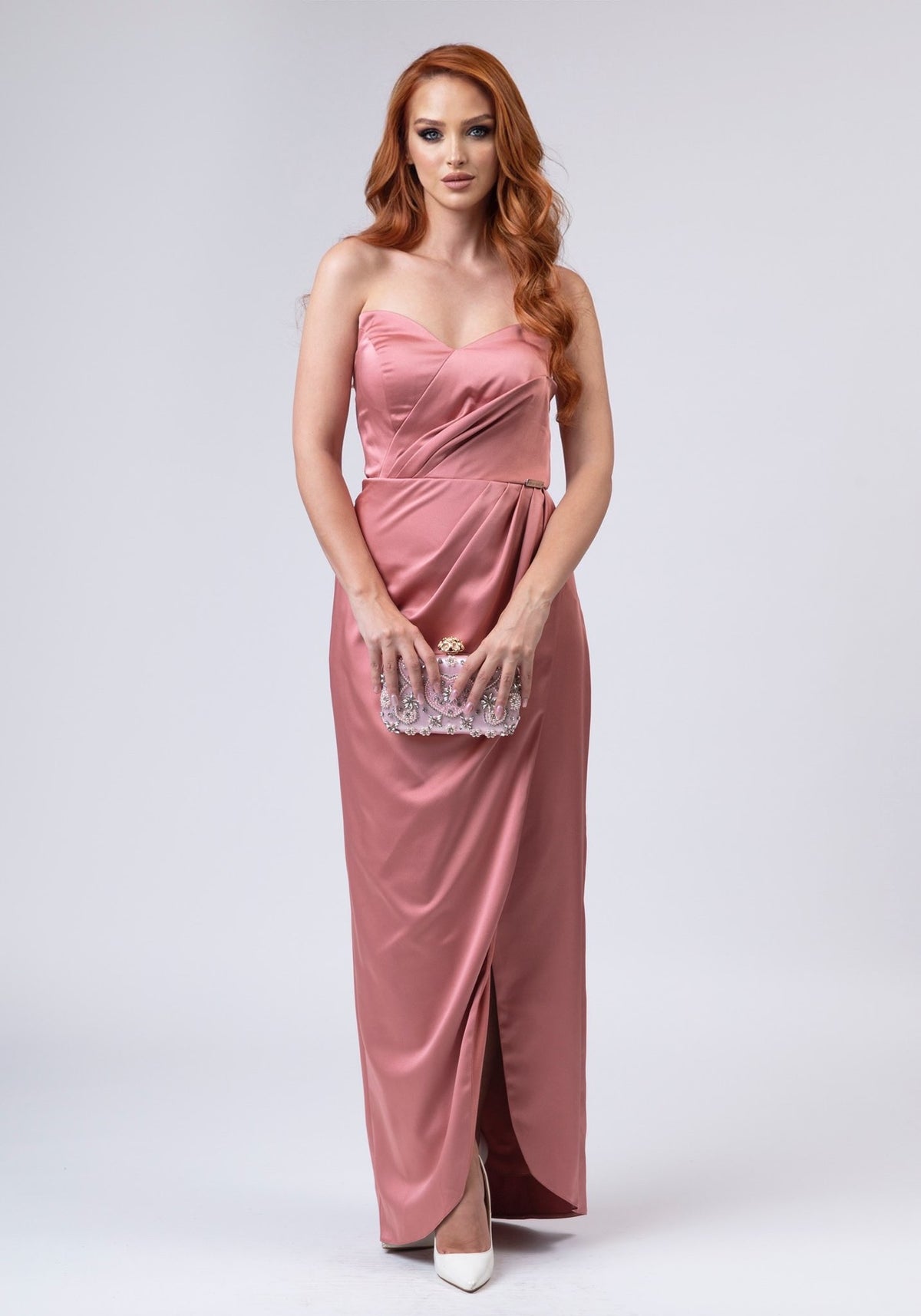 Long corseted pink dress