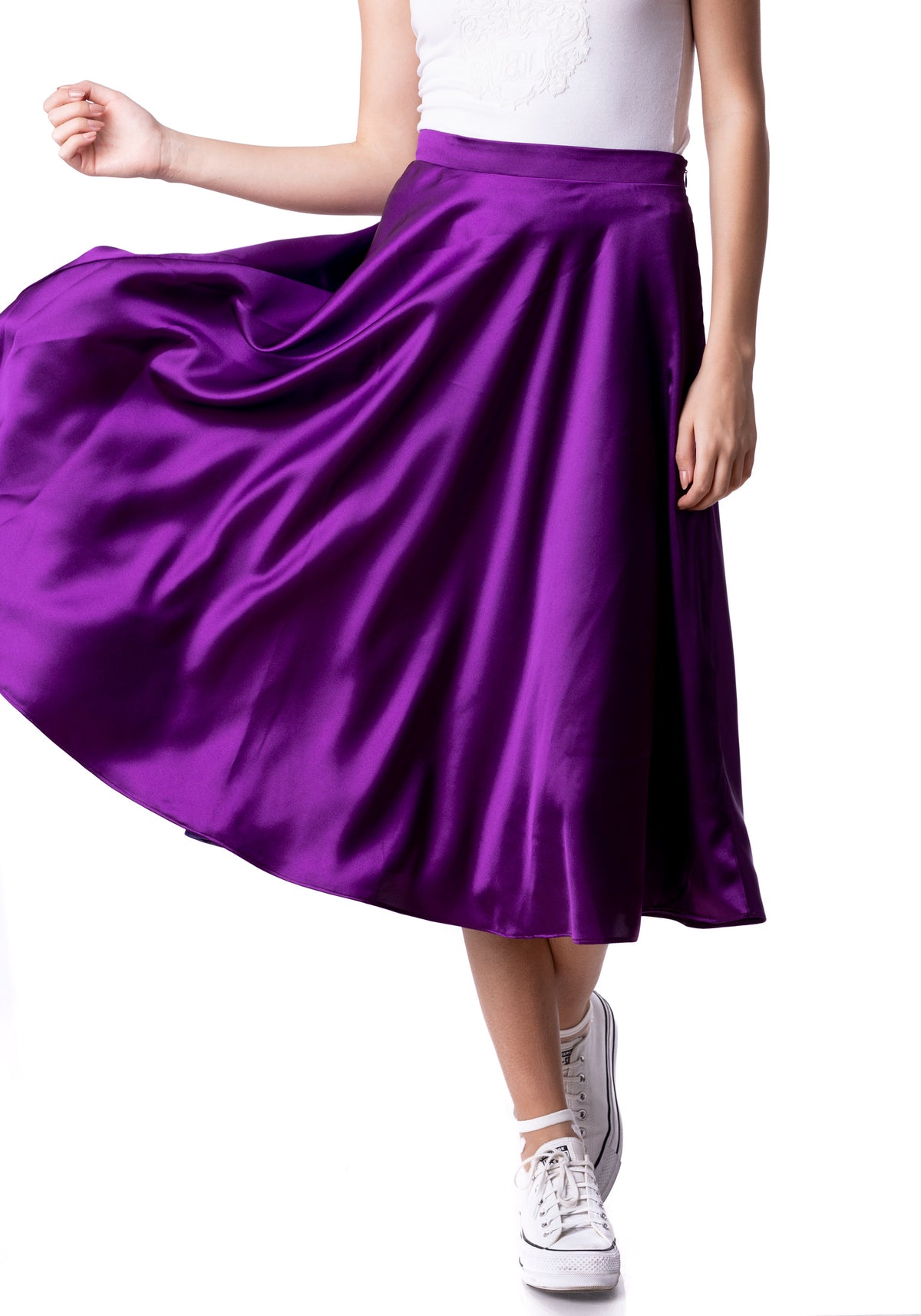 Silk Satin Midi Skirt
