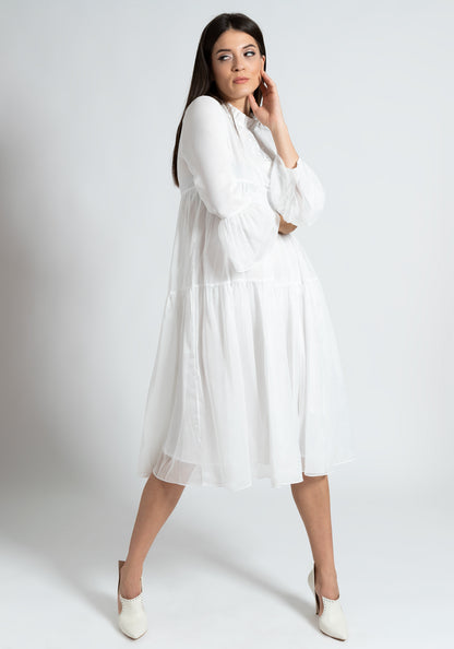 Embroidered Long White Dress