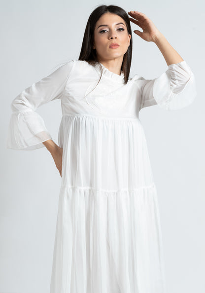 Embroidered Long White Dress