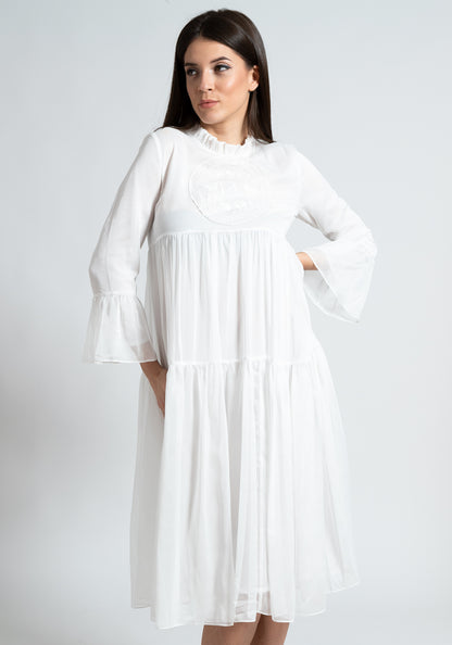 Embroidered Long White Dress